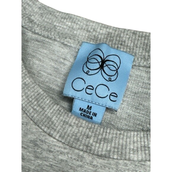 Cece Gray Floral Appliqué T-shirt Dress With Ruffle Medium Crewneck Short Sleeve - Picture 3 of 8